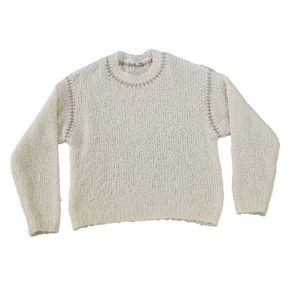Z Supply Womens Small Cream Boucle Knit Wool Blend Crew Neck Fuzzy Sweater